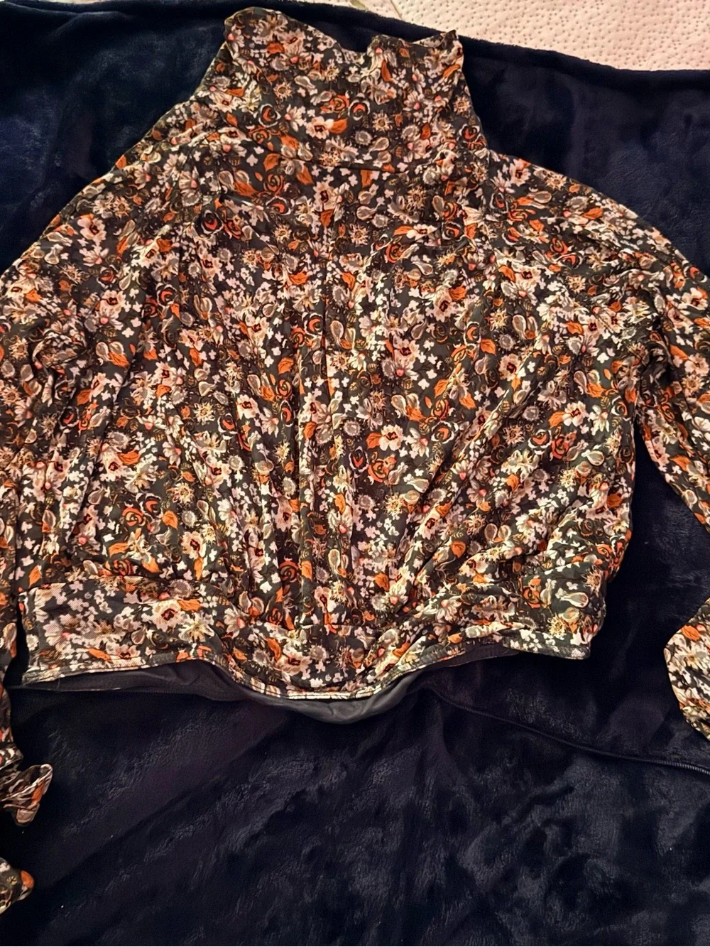 Free People Multi-Color Floral Mock Neck Long Sleeve Blouse